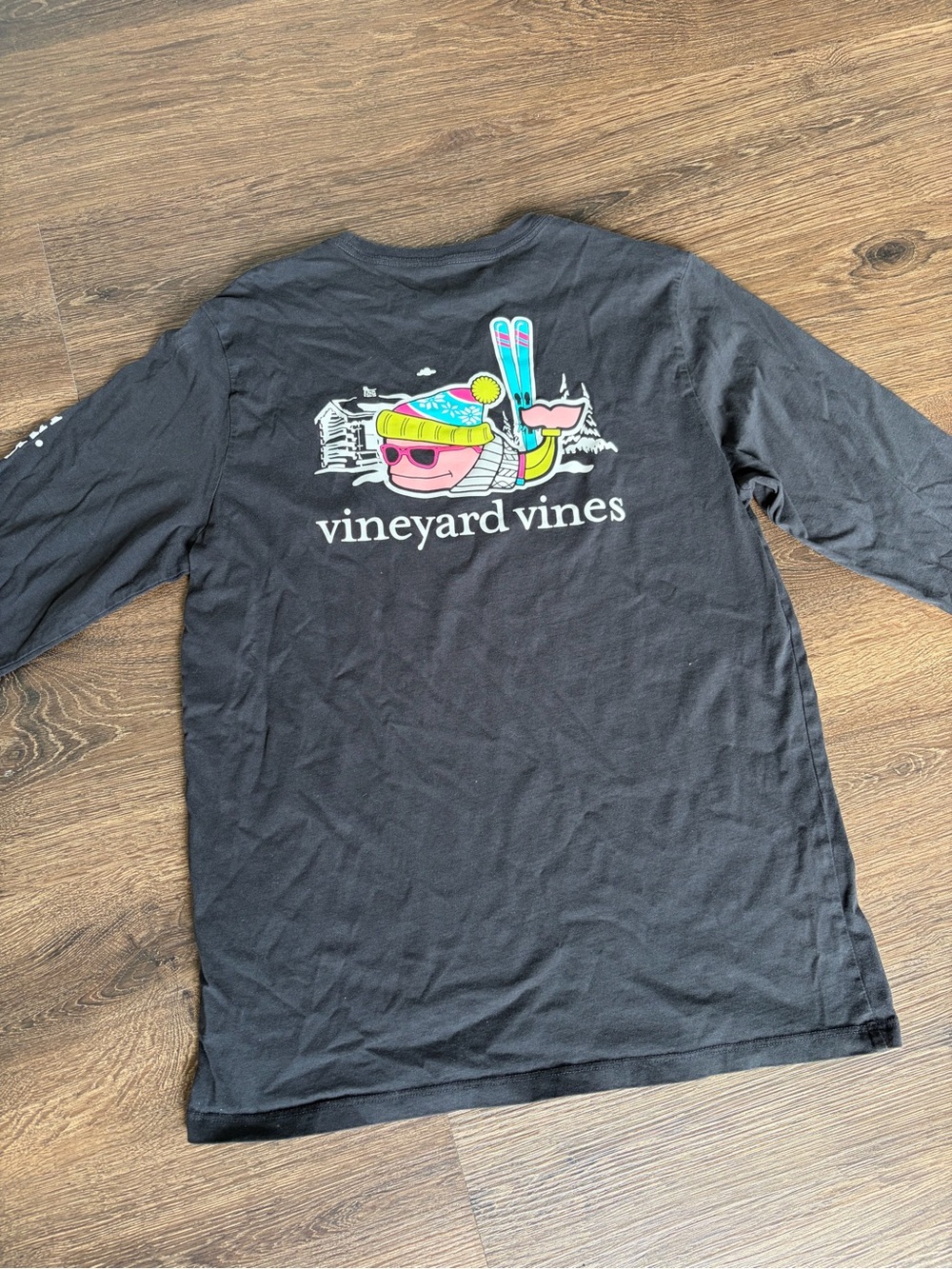 Vineyard Vines Kids Black Long-Sleeve Tee with Neon Ski Graphic